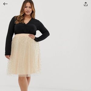 ASOS pale gold beaded & tulle skirt.  NWT US 24